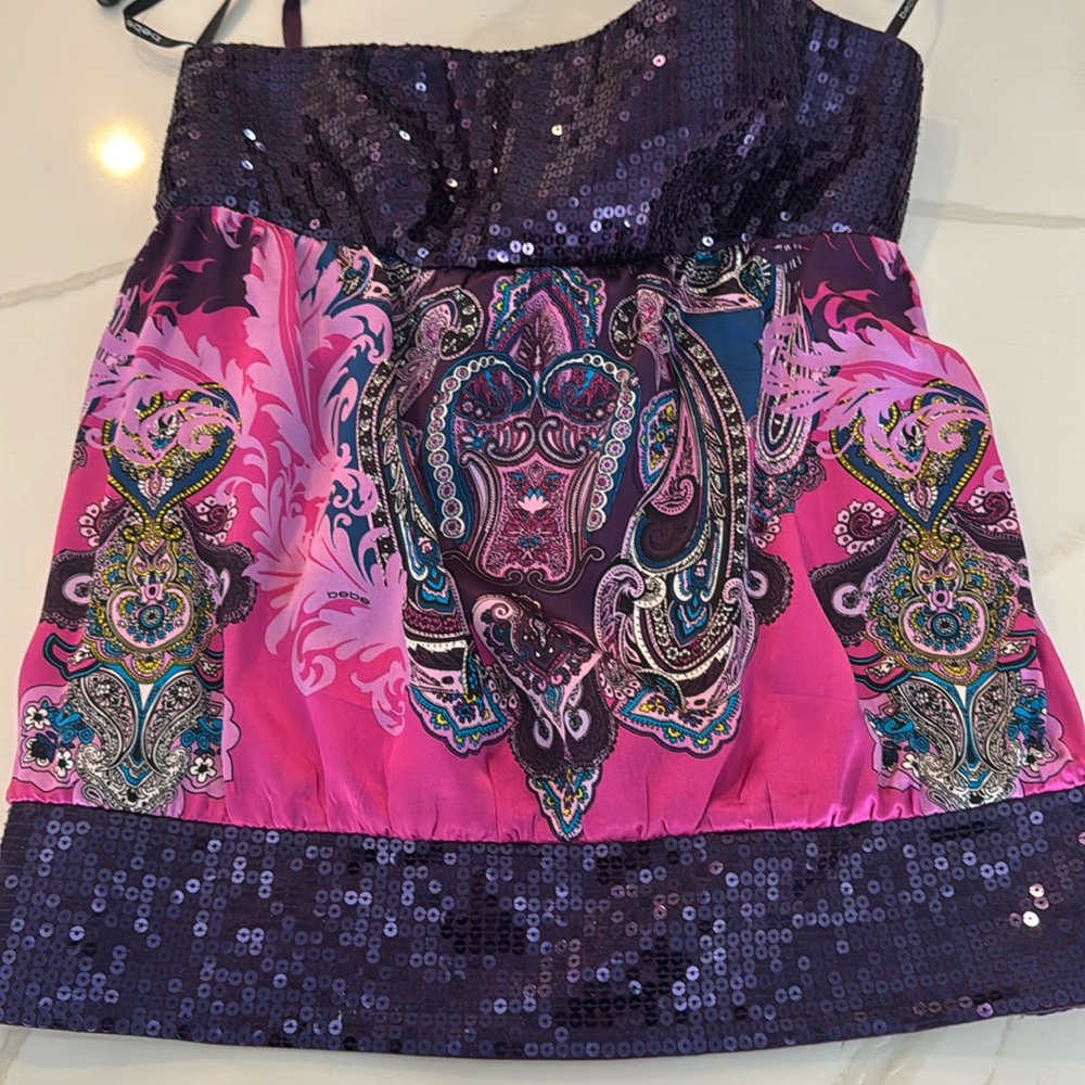 bebe Purple and Pink Sequin Top